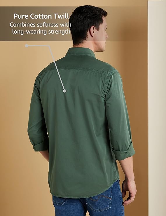 Symbol Premium Men's Casual Washed Cotton Twill Shirt (Regular Fit)