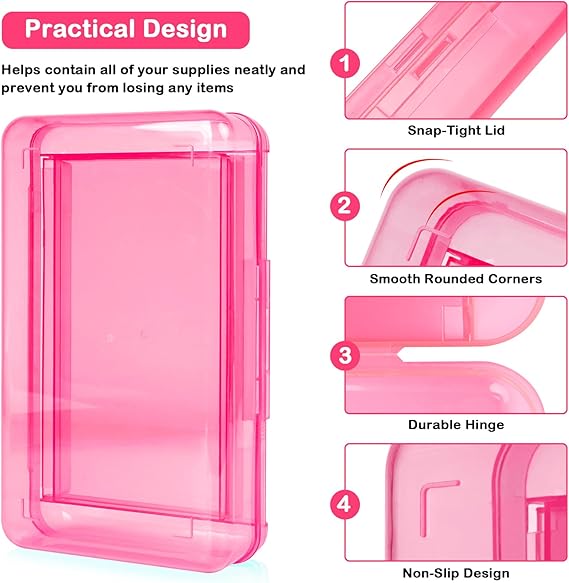 Plastic Pencil Box, Large Capacity Pencil Case, Pencil Boxes Double Layer for Kids Adults, Colored Pencil Case, Hard Crayon Box Storage with Snap-Tight Lid for School Office Supplies (Pink)