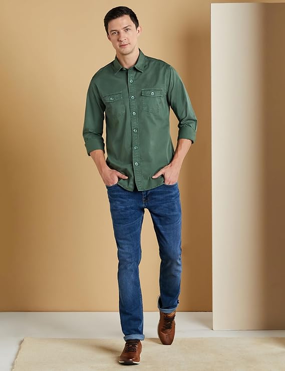 Symbol Premium Men's Casual Washed Cotton Twill Shirt (Regular Fit)