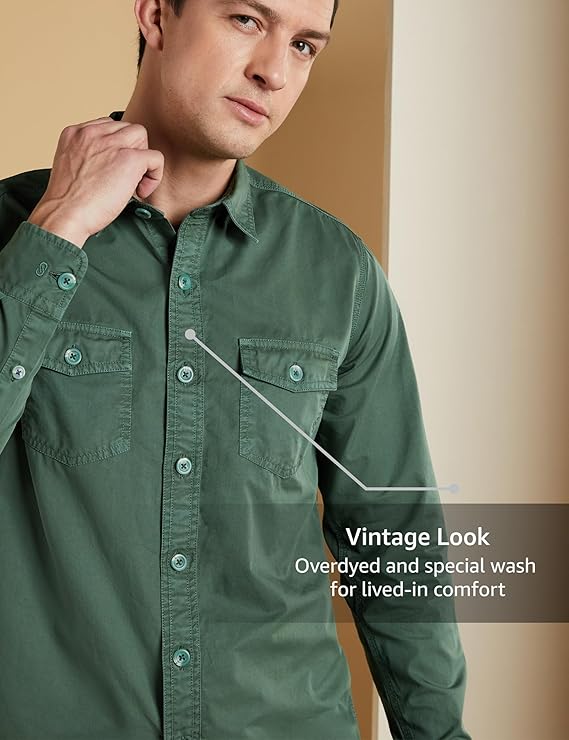 Symbol Premium Men's Casual Washed Cotton Twill Shirt (Regular Fit)