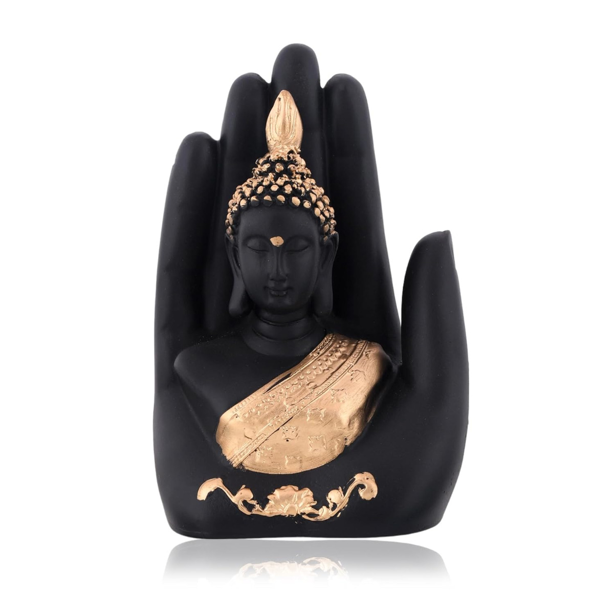 Craftvatika Golden Handcrafted Palm Buddha Idol for Home