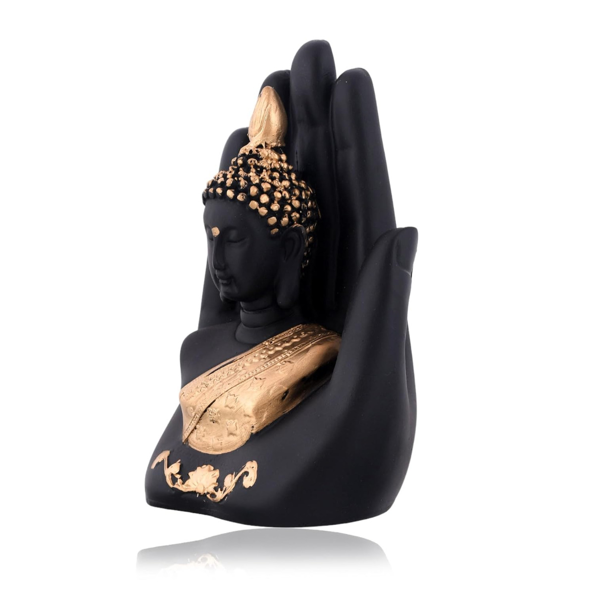 Craftvatika Golden Handcrafted Palm Buddha Idol for Home