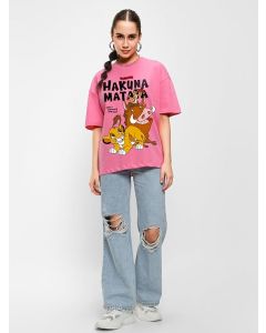 Bewakoof Official Disney Merchandise Hakuna Matata Women's 100% Cotton Graphic Print Oversized Fit Round Neck T-Shirt