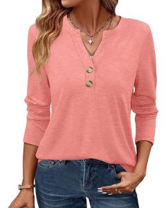 Womens Long Sleeve Tops Fall Clothing V Neck Casual Shirts Button Dressy Trendy Blouses Loose Fit Tunic 