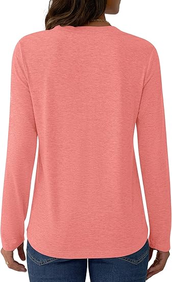 Womens Long Sleeve Tops Fall Clothing V Neck Casual Shirts Button Dressy Trendy Blouses Loose Fit Tunic 